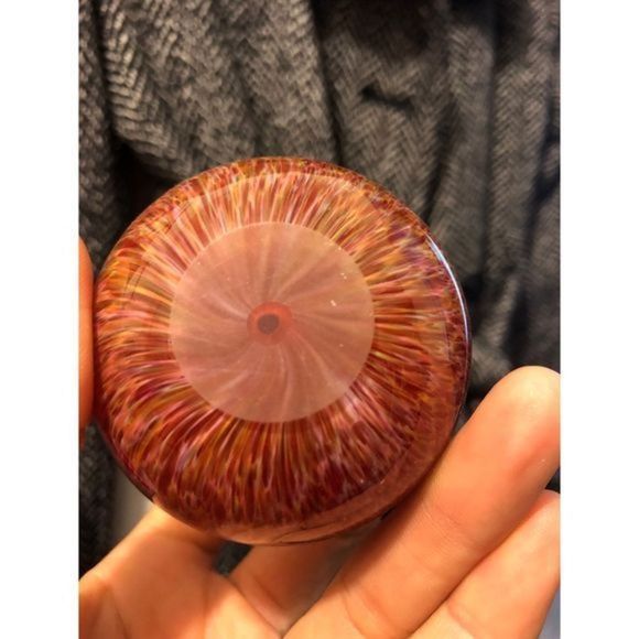 Vintage Art Glass Tiny Bud Vase Orange Red Swirl Hand Blown Glass 2" Decorative - Picture 8 of 10